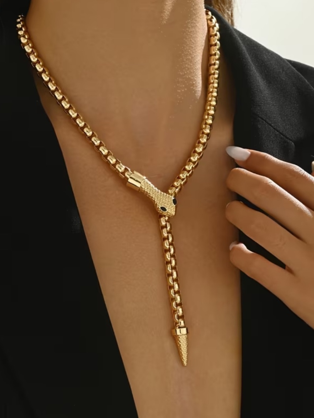 Gold Snake Lariat Necklace - Women's Fashion Jewelry